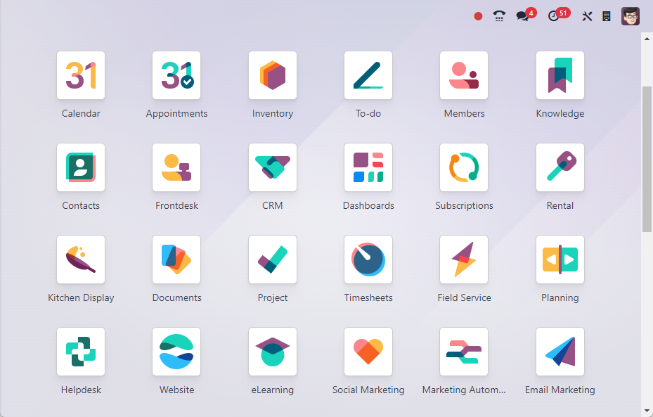 Odoo tableau de bord